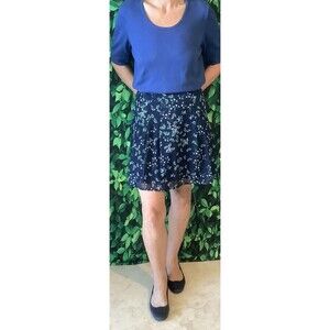 🌼 Banana Republic Navy Floral A-Line Skirt Size 10